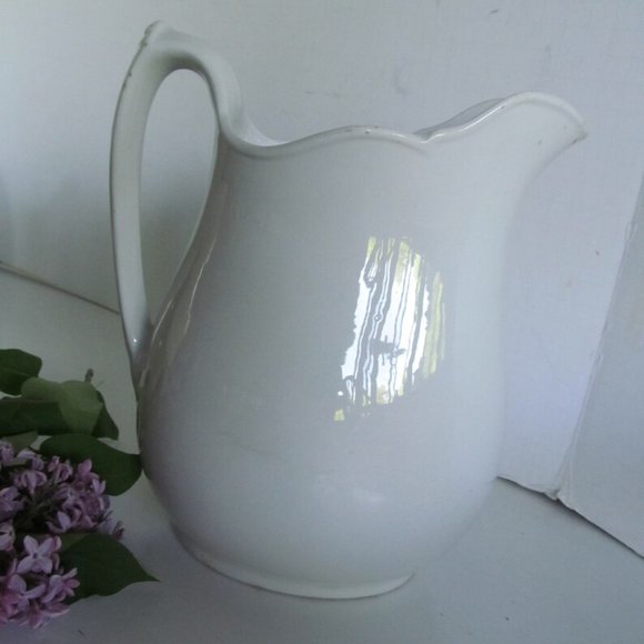 1800s Antique White Ironstone Pitcher White Decor Antique White Ironstone alcock - Picture 3 of 7
